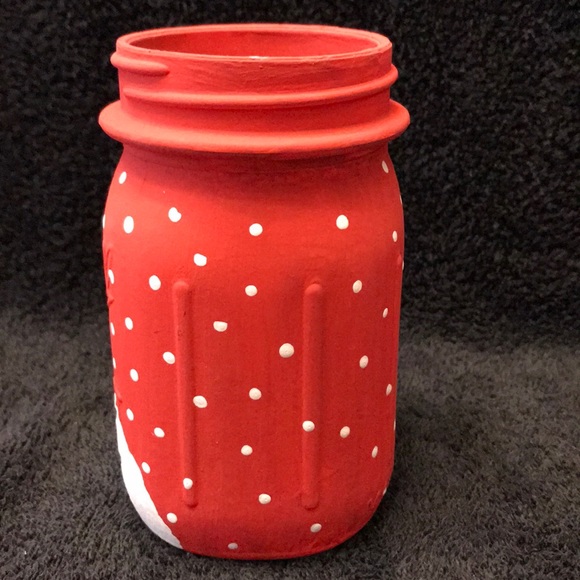 Hand Painted Pint Ball Mason Jar Snowman in Red - Picture 2 of 8